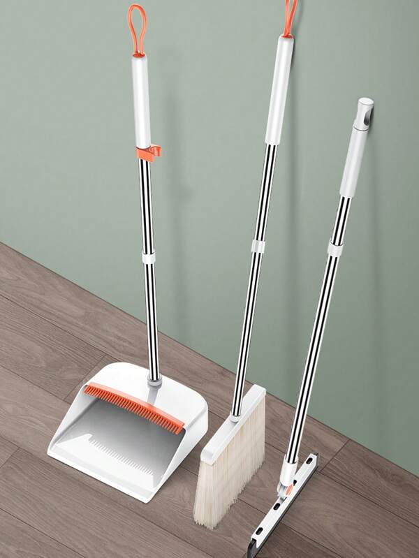 3pcs Broom, Dustpan And Squeegee Set - Thick Soft Bristle Broom, Dustpan, Magic Squeegee Cleaning Tool Combo, Multi-Function Household Cleaning Set