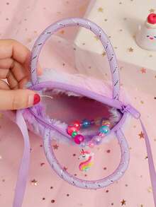 1個可愛風格的創意扎染亮片獨角獸編織毛絨單肩斜挎包,零錢包,兒童禮物 - 彩色 - 查看 7