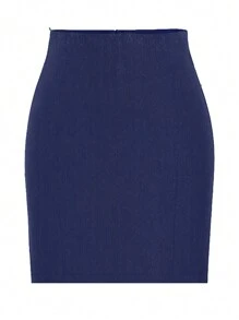 Falda recta corta de mezclilla strech sin pretina - Azul - Ver 1