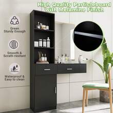 QQD Barber Station Wall Mounted Salon Station Hair Styling Beauty Spa Equipment With 2 Drawers, 1 Storage Cabinet, 3 Open Shelves