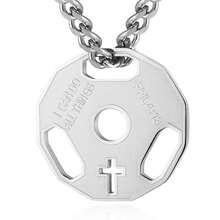 男士时尚不锈钢健身房哑铃重量片杠铃链吊坠项链