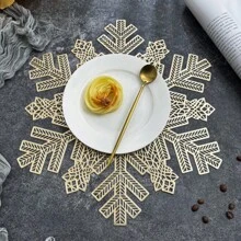 1 件鏤空雪花設計 Pvc 餐墊,耐熱,防滑,裝飾桌墊,ins 風格,金色 - 金色 - 查看 1