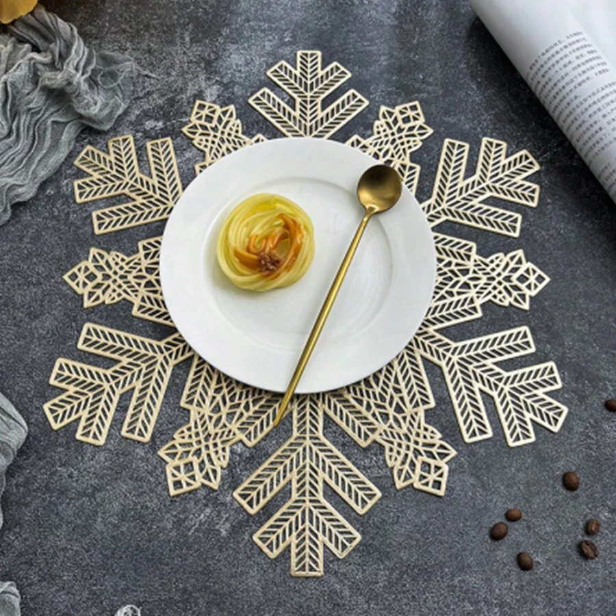 1 件鏤空雪花設計 Pvc 餐墊,耐熱,防滑,裝飾桌墊,ins 風格,金色 - 金色 - 查看 1