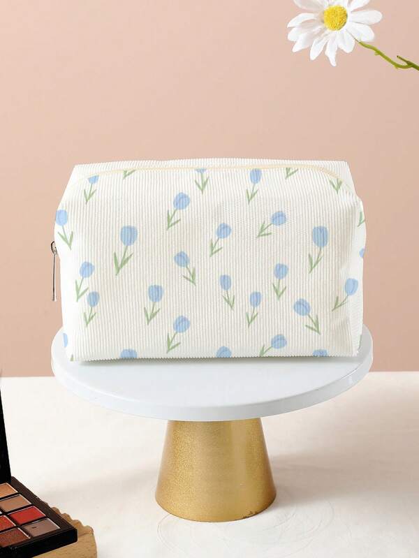Fluffy Bag Floral Tulip Print Velvet Octagonal Cosmetic Bag For Makeup Tools Makeup Bag Toiletry Bag For Makeup Tools Large Capacity Zipper For Bathroom For Travel For College Dorm Good For Vacation Makeup Bags Makeup Organizer Make Up Organizer Makeup Storage Back To School Supplies