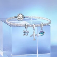 WOSTU Colgante De Plata De Ley 925 Con Forma De Avión Para Viajar Alrededor Del Mundo, Pulsera Y Collares Para Mujer, Joyería Diy, 1 Ud. - Plateado - Ver 5