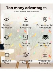 1roll Window Privacy Film Stained Glass Window Film Non-Adhesive Static Cling Glass Film Decorative Frosted Glass Window Film Window Heat Blocker Heat Control For Home - Multicolor - View 4