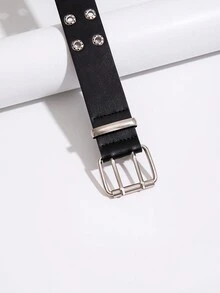 1pc Women's Autumn/Winter Velvet Double-Breasted Punk Style Belt - Black - View 3