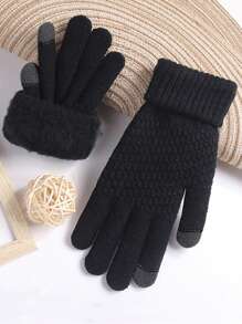 Model de ananas, imitație de cașmir, cu degetele întregi, tricotate cu ecran tactil, mănuși calde jacquard, schi și sporturi în aer liber, mănuși groase de pluș, tricotate de iarnă, potrivite pentru ciclism, motocicletă și schi, mănuși negre