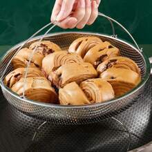 1pc Multifunctional Stainless Steel Steaming Rack With Drain Basket, Fine Mesh Strainer And Handles For Home Use - Silver - View 2