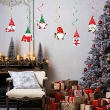 6pcs Christmas Party Cartoon Character Pvc Spiral Hanging Decoration Including Reindeer And Colorful Ribbon - Multicolor - View 1