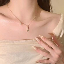 鎖骨鏈掛飾的女式鬱金香珍珠項鍊，精美生日禮物送給女友 - 金色 - 查看 7