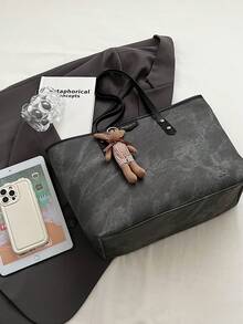 時尚女款大容量手提包,2023 新款,適合日常通勤和學生包 - 黑色 - 查看 5