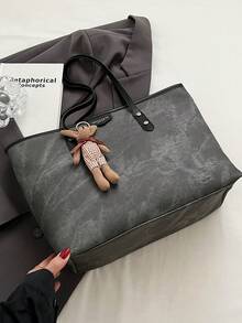 時尚女款大容量手提包,2023 新款,適合日常通勤和學生包 - 黑色 - 查看 4