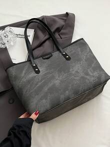 時尚女款大容量手提包,2023 新款,適合日常通勤和學生包 - 黑色 - 查看 7