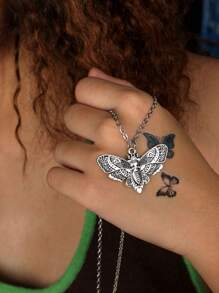 深色風格復古哥德黑蝴蝶、飛蛾、骷髏頭吊墜項鍊,男女皆宜