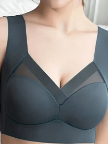 1pc Women's Seamless Backless Bra, Wireless Padded Bra, Sleep Yoga Comfortable Breathable Bra, No Sense Of Restraint, Dark Blue, Lingerie