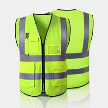 1 Áo phản quang nhiều túi, họa tiết lưới, lý tưởng cho xây dựng, bảo trì giao thông, đi xe ngoài trời, bảo vệ - màu xanh lá - Xem 3