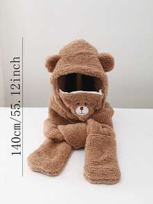 1pc帽子围巾口罩一体帽子女冬季防寒帽秋冬季骑车保暖帽可爱雷锋帽小熊毛绒护耳