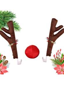 3入組/套高端馴鹿汽車套件鹿角、鼻子、設置馴鹿聖誕裝飾汽車服裝汽車配件