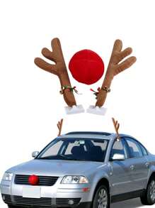 3入組/套高端馴鹿汽車套件鹿角、鼻子、設置馴鹿聖誕裝飾汽車服裝汽車配件