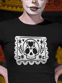 Playera para Mujer Papel Picado Calavera Día de Muertos - Negro - Ver 2