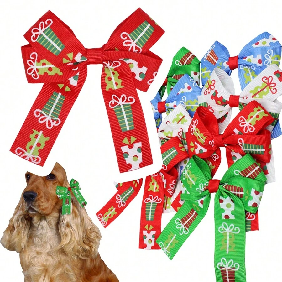 4入組聖誕彎結髮夾寵物髮夾大型狗配件寵物珠寶禮品圖案狗用品