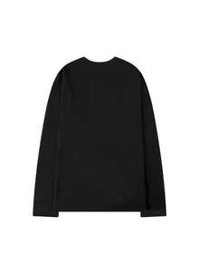 1件柔軟舒適的黑色長袖印花設計家居服上衣,適用於秋冬季節 - 黑色 - 查看 4