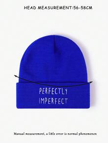 1 件男女通用秋冬弹力针织帽，时尚街头嘻哈风格“PERFECTLY IMPERFECT”刺绣保暖无檐小便帽 - 黑色 - 查看 3