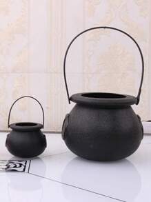 1 件大/小號附把手塑膠糖果罐,萬聖節道具,黑色女巫形狀兒童搗蛋桶