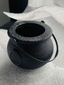 1 件大/小號附把手塑膠糖果罐,萬聖節道具,黑色女巫形狀兒童搗蛋桶