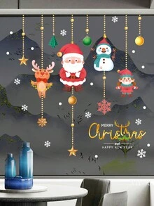 1片聖誕裝飾牆貼紙,適用於窗戶、玻璃、裝飾品、餐廳,聖誕快樂貼紙