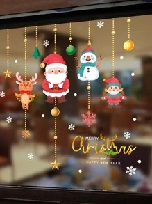 1片聖誕裝飾牆貼紙,適用於窗戶、玻璃、裝飾品、餐廳,聖誕快樂貼紙