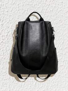 Women's Black Pu Backpack - Black - View 2