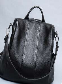 Women's Black Pu Backpack - Black - View 3