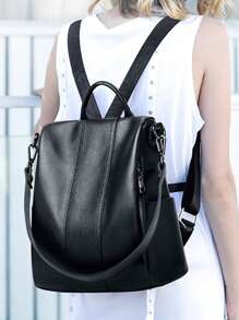 Women's Black Pu Backpack - Black - View 1