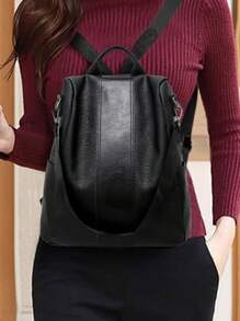 Women's Black Pu Backpack - Black - View 4