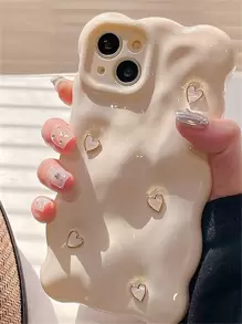 情人节 1 件 3D 贝母心立方体纯色波浪图案柔软硅胶手机壳适用于 16 15 13 Pro Max 11 12 14 Pro Max 奢华光面防震外壳防水防摔防刮 - 白色 - 查看 4