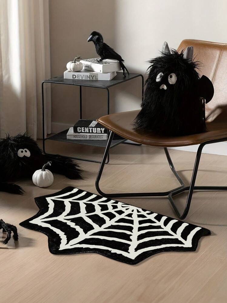 60x90cm(23.6x35.4インチ)スパイダーウェブ柄 ハロウィン インドアラグ