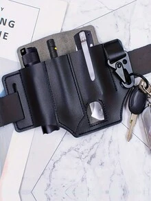 1pc PU Leather Tool Bag, Multitool Sheath, Outdoor Multitool Kits,  Portable Storage For Outdoor Camping & Hunting, Secure And Convenient Tool Holder, Accessories Storage Bag, Waist Bag For Work And Daily Use, Gifts For Men - Black - View 4