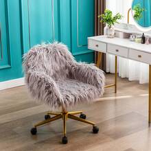 Modern home office chair, fluffy chair for girls, makeup vanity Chair with Gold Plating Base