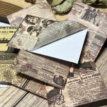 50張復古剪貼簿貼紙套裝,包含和紙、舊書頁、英文單詞、懷舊裝飾貼紙,用於製作日記、拼貼、剪貼簿 - 彩色 - 查看 6