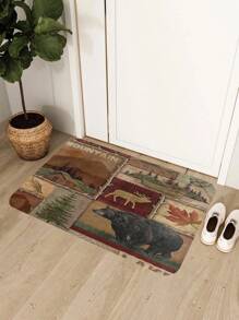 1個田園小木屋浴室地墊,熊麋鹿野生動物小木屋湖山林楓葉釣魚鄉村風格廚房,可機洗,淋浴墊,客廳臥室入口門墊,房間裝飾、浴室配件 - 彩色 - 查看 1