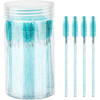 100/50支装睫毛刷、睫毛膏刷（带容器）、可弯曲一次性眉刷、睫毛嫁接刷、眉刷、蓖麻油刷（并非所有SKU都装在瓶子里）（多种颜色可选）