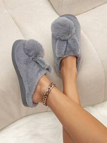 Của phụ nữ Mùa thu Và Mùa Đông Màu xám Đúng mốt Và Linh hoạt Thoải mái Giày dép Hình con thỏ Ấm áp Dép đi trong nhà Với Thêm Lót - Màu Xám nhạt - Xem 3