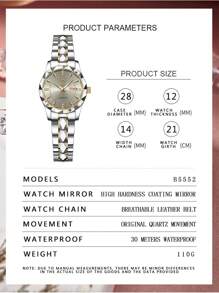 OLEVS. BINBOND 奢华女士金色石英表 高品质水钻女士石英表 防水日期显示 不锈钢商务正装日期水钻女士手表 - 灰色 - 查看 4