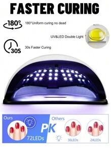 1個 YOKEFELLOW 72顆LED燈新型更強的指甲燈UV LED，配有大觸控式LCD螢幕，智能感應器，4種定時器設置，10/30/60/99秒，適用於女性家庭美甲沙龍。
