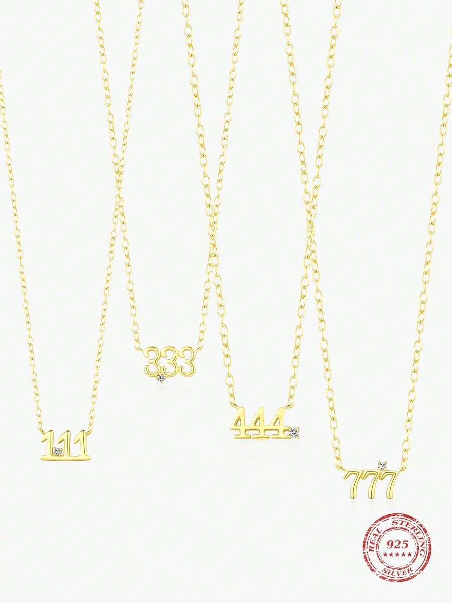 MODIAN 925 Sterling Silver Simple Digit Stackable Fashion Necklaces Gold Color Adjustable Exquisite Pendant For Women Jewelry - Gold - View 1