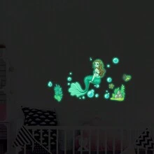 18入組美人魚設計發光貼紙,用於客廳、臥室、兒童房牆面裝飾,發光貼紙、開關裝飾壁貼