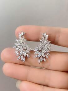 Cubic Zirconia Decor Earrings - Silver - View 3