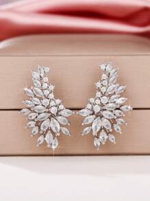 Cubic Zirconia Decor Earrings - Silver - View 2